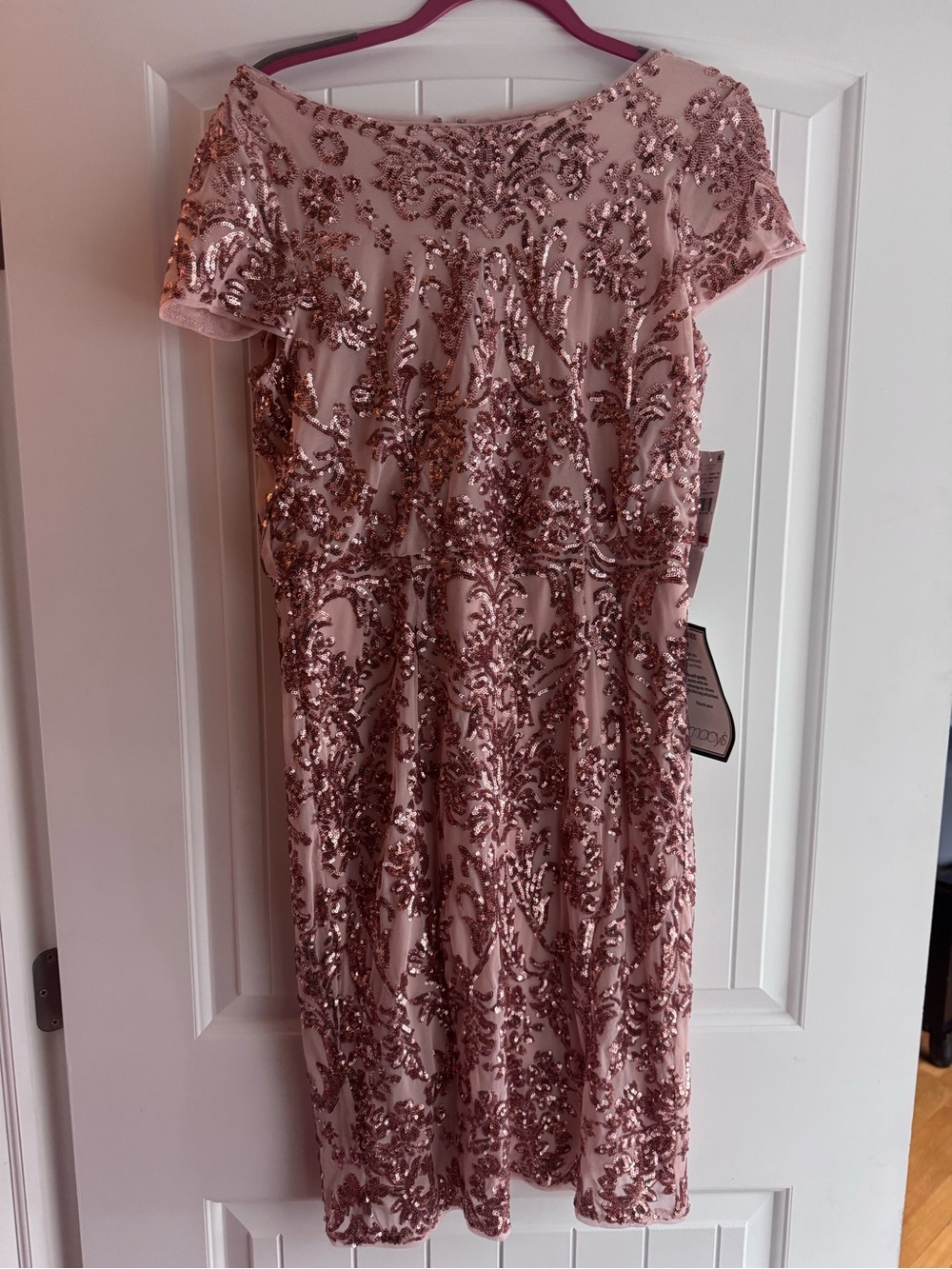 Adrianna Papell Rose Gold Sequin Short Sleeve Dress